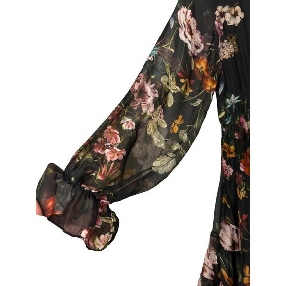 Bellambra Silk Blend Black Foral Babydoll Ruffle Hem Mini Dress XS Whimsigoth - Picture 9 of 15